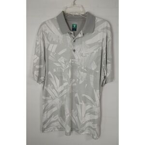 Pro Tour Mens Large Grey White Tropical Herringbone Golf Polo Shirt Short Sleeve